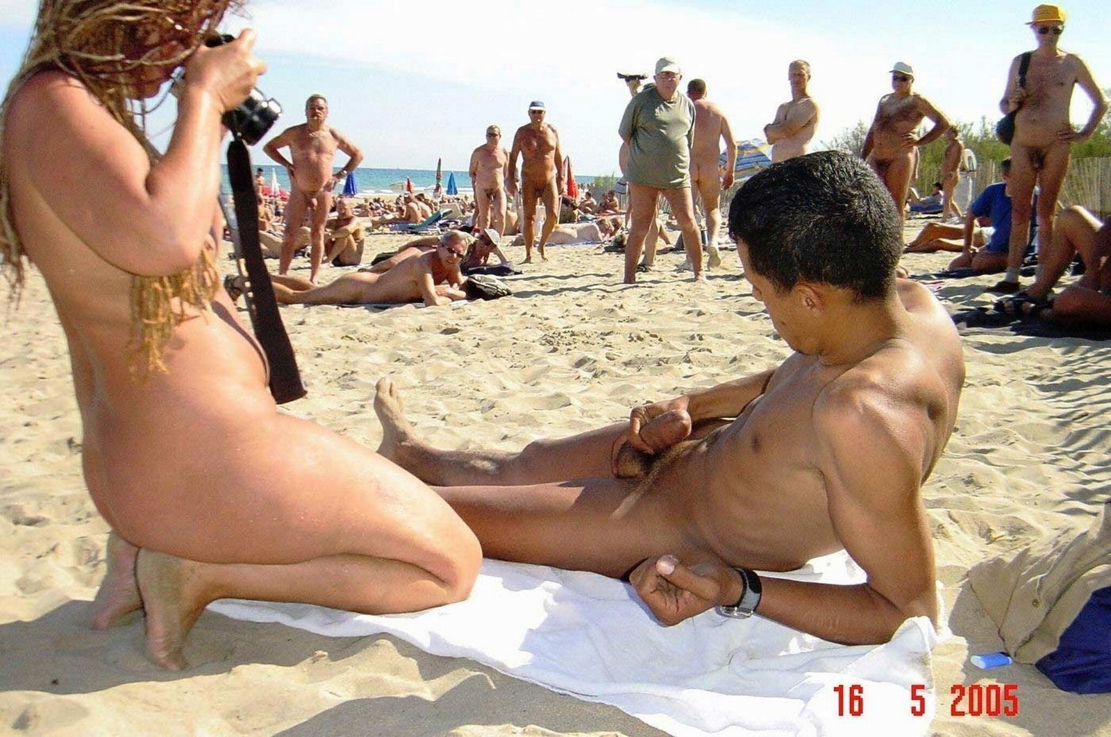 Naked man on beach small penis laughing girls